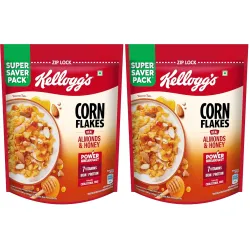 Kellogg's Corn Flakes Real Almond Honey 1kg | High in Iron, Vitamin B1, B2, B3, B6 & C | Naturally Cholesterol Free | Corn Flakes, Breakfast Cereal (Pack of 2)