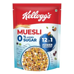 Kelloggs Muesli 0% Added Sugar 500 G | 12-In-1 Power Breakfast | Indias No. 1 Muesli