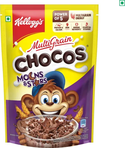 Image of Kelloggs Multigrain Chocos Moons & Stars | High Calcium, Protein, Fibre | Kids Breakfast Pouch  (360 g)