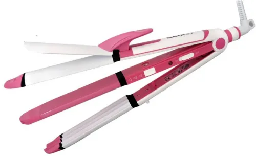 Image of Kemei KM-1291 3-in-1 Beauty Styler & Hair Straightener (Pink/White)