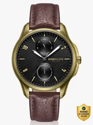 Kenneth Cole Multifunction Black Dial Brown Leather Strap Analog Watch, KCWGF0015901MN