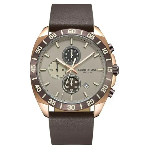 Image of Kenneth Cole Quartz Chronograph Grey Dial Leather Strap Watch for Men (Model: KCWGC0016102MN)