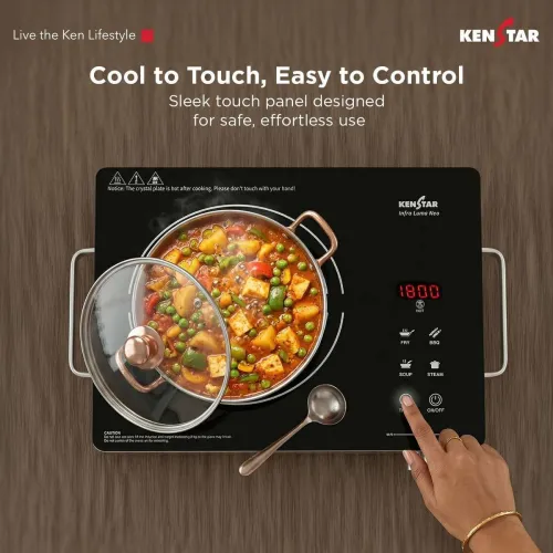 Image of Kenstar 2200 W Infrared Cooktop Touch Panel (Silver, Black, Infra Lumo Electric Stove Cooktop Energy Efficient Fast Heat