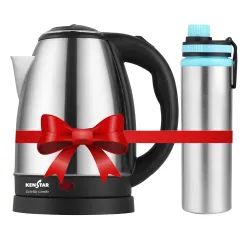 Kenstar ESTELLA COMBO Electric Kettle 1.8L & Stainless Steel Bottle | Concealed Heater | Auto Cut-Off & LED Indicator | 1350 W | SS Finish