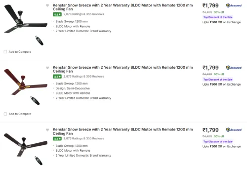 Image of Kenstar Fans BLDC energe saving fan Starting At ₹1799
