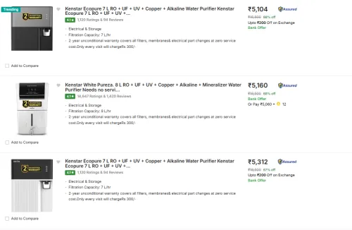 Image of Kenstar Water Purifiers at minimum 60% Discount