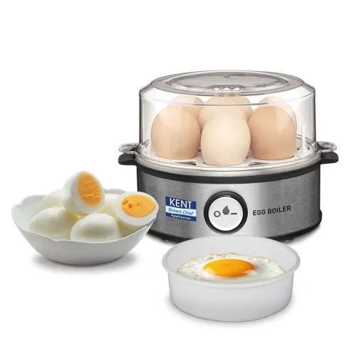 Image of KENT Instant Egg Boiler | 360-Watt | Boil 7 Eggs at a Time | 3 Boiling Modes | Stainless Steel Body, Poaching Tray & Hea