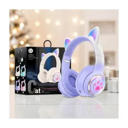 KERHAND Bluetooth Noise Cancelling Headphones for Kids, Foldable Cat Headphone with LED Light Up Ear, Cat Ear Headphones