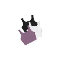 KERI PERRY Pack of 3 Ribbed Square-Neck Crop Tanks