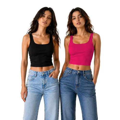 Image of KERI PERRY Women's Cotton Square Neck Crop Tops Set of Two