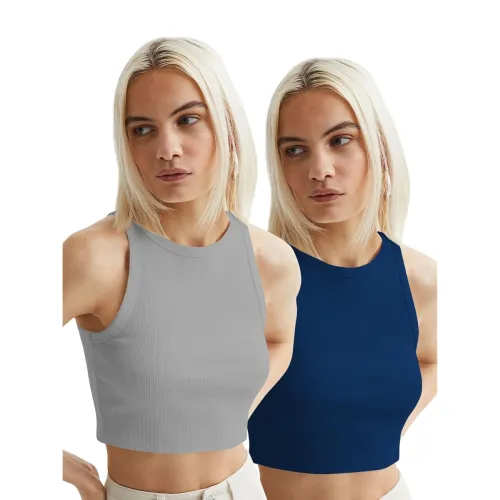 Image of KERI PERRY Womens Knitted Solid Round Neck Ribbed Crop Top 