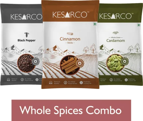 Image of KESARCO Whole Spices Combo Cardamom 40g+ Cinnamon 50gm+ Black Pepper 50gm 