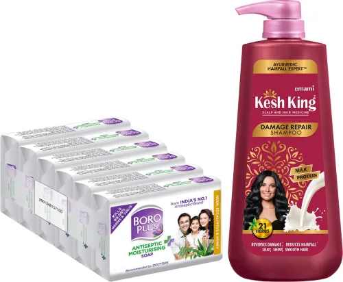 Image of Kesh King Damage Repair Shampoo 600ml + BoroPlus Moisturising Soap (1350 ml)