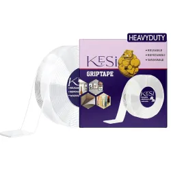 KESI 3 Metres Double-Sided Tape Heavy Duty Transparent Self-Adhesive Multipurpose Traceless Removable Reusable Strong Wa