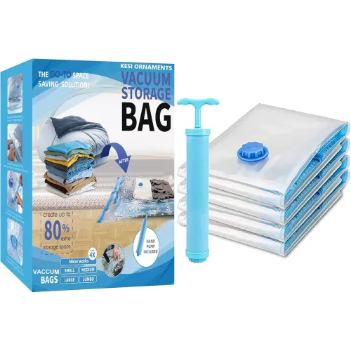 Image of KESI ORNAMENTS Space Saver Vacuum Storage Bags, 5 Vacuum Sealer Bags with Pump, Storage Vacuum Sealed Bags for Clothing,