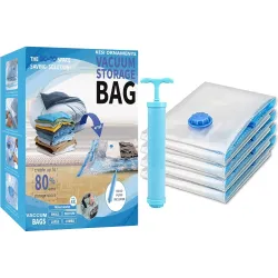 KESI ORNAMENTS Space Saver Vacuum Storage Bags, 5 Vacuum Sealer Bags with Pump, Storage Vacuum Sealed Bags for Clothing,