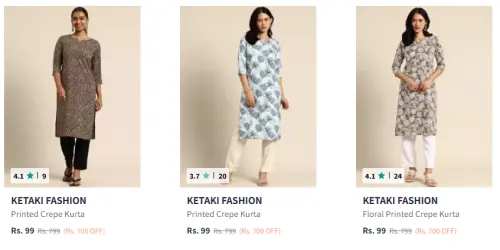 Image of Ketaki Fashion Floral Printed Crepe Kurta @ ₹99