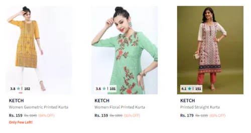 Image of Ketch Kurtas Women's Starting @ ₹129