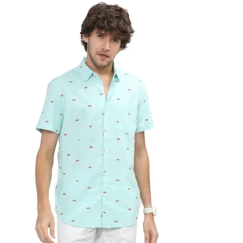 Image of Ketch Men Cotton Slim Fit Printed Half Sleeve Shirt