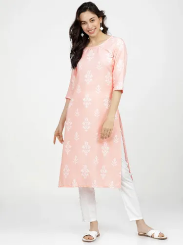 Image of KETCH  Women Printed Cotton Blend Straight Kurta  