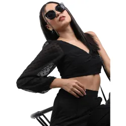 KETCH Womens Polyester Slim Fit Casual Fit One Side Shoulder Top