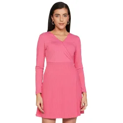 KETCH Womens Long Sleeve Casual FIT Dress (KHJ6000188_Pink_M)