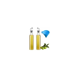 Kettlekane 500 ml Glass Oil Dispenser Bottle with Silicon Funnel, Leak-Proof Cork, Oil Bottle (2 pcs Oil Bottle + 1 pc Silicon Funnel)