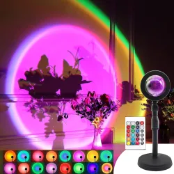KEYORA Sunset Lamp Projector 16 Color LED Light Desk Lamp Rainbow Night Light 360° Rotation Romantic Mood Sunlight for Bedroom, Party, Photography with Remote