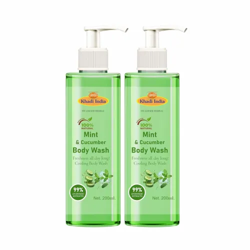 Image of Khadi 100% Pure Natural Herbal Body Wash, Mint & Cucumber Shower Gel, Pouch