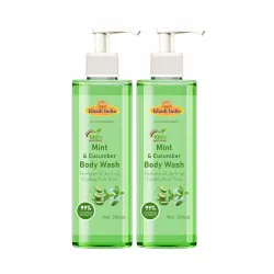 Khadi 100% Pure Natural Herbal Body Wash, Mint & Cucumber Shower Gel, Pouch