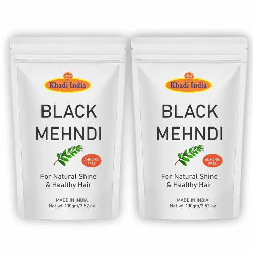 Image of Khadi 100% Pure & Herbal Gramodaya Natural Black Mehndi for Hair with Neem leaf powder, Long-lasting Colour 200gm