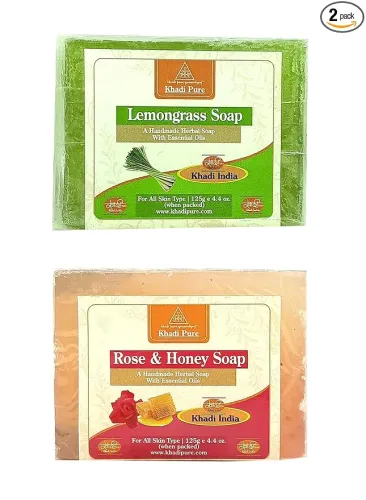 Image of Khadi Herbal Lemongrass, Rose & Honey Soap – 2 Pack (250g)