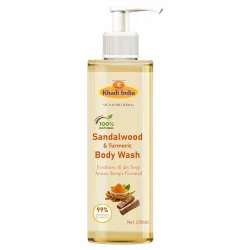 Khadi Herbal Sandalwood & Turmeric Body Wash – 100% Pure & Natural Ayurvedic Shower Gel for Glowing, Healthy Skin – SLS & Paraben Free – 200ml (Pack of 1)