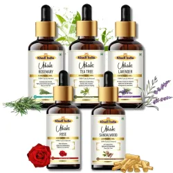 Khadi Utkrisht Premium Essential Oils Combo of 5 – Rosemary, Tea Tree, Lavender, Rose & Sandalwood for Hair Growth, Skin