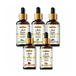 Khadi Utkrisht Premium Essential Oils Combo of 5 – Rosemary, Tea Tree, Lavender, Rose & Sandalwood for Hair Growth, Skin