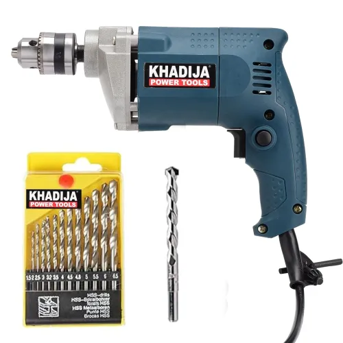 Image of KHADIJA Drill Machine 10mm With Free 13Pcs HSS Drill Bits & 1Pc Masonary Bit Combo 6 Months Warranty (Blue)