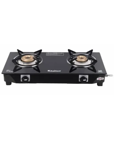 Image of Khaitan Black 2 Burner BP Nano Premium MS Toughened Glass Manual Gas Stove