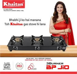 Khaitan 3B BP Black Glass Manual Gas Stove  (3 Burners)
