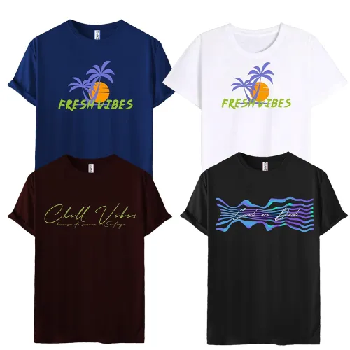 Image of Khakey Tshirts for Boys Girls Printed Tshirt Half Sleeve Casual Combo Tshirt Summer Wear Pack of 4
