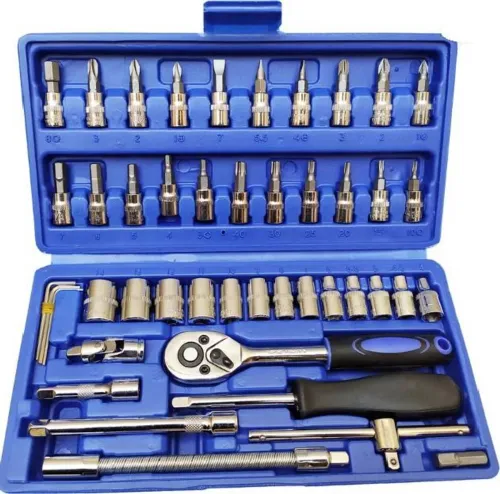 Image of KHANSAHEB 46 in 1 Tool Kit Car Repair Tools Set Socket Set (Pack of 46) Combination Combination Screwdriver Set (Pack of