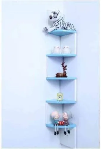 Image of KHANSHOPEE Zigzag Corner Wall Mount Shelf 5-Tier (White Blue)