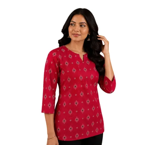 Image of KHILORI Women's Rayon A-Line Short Kurti Top