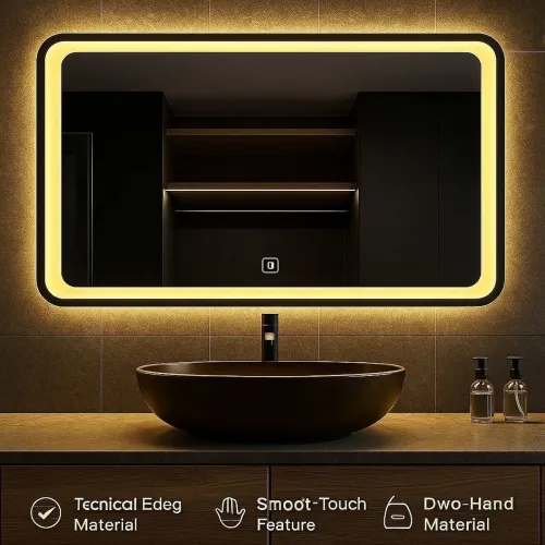 Image of Khushi Decors LED Decorative Glass Wall Mirror for Wash Basin and Bedroom Bathroom Mirror (Rectangle Finish : Polished)