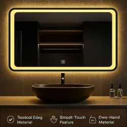 Khushi Decors LED Decorative Glass Wall Mirror for Wash Basin and Bedroom Bathroom Mirror (Rectangle Finish : Polished)