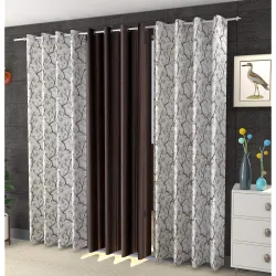 Kiara Creations Premium Floral Blossom (2 Printed + 1 Plain) Curtains for Long Door- 8 Feet (Pack of 3) Brown