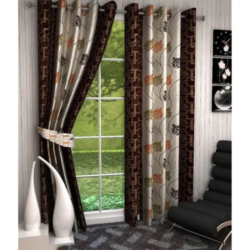 Image of Kiara Tehani Printed Semi-Sheer Door Curtain 9ft, Brown (1 Pc)