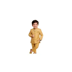 Kid Boys Embellished Golden Sherwani Clothing Set