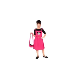 Kid Girls Cartoon Printed Crepe Self-Design Dress with Bag