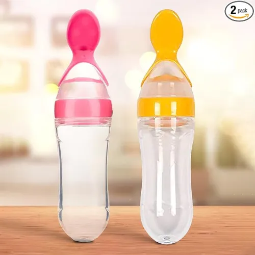 Image of Kidbea Silicone Baby Feeding Spoons – Pink & Yellow Combo