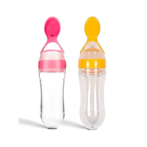 Image of Kidbea Silicone Baby Feeding Spoons – Pink & Yellow Combo